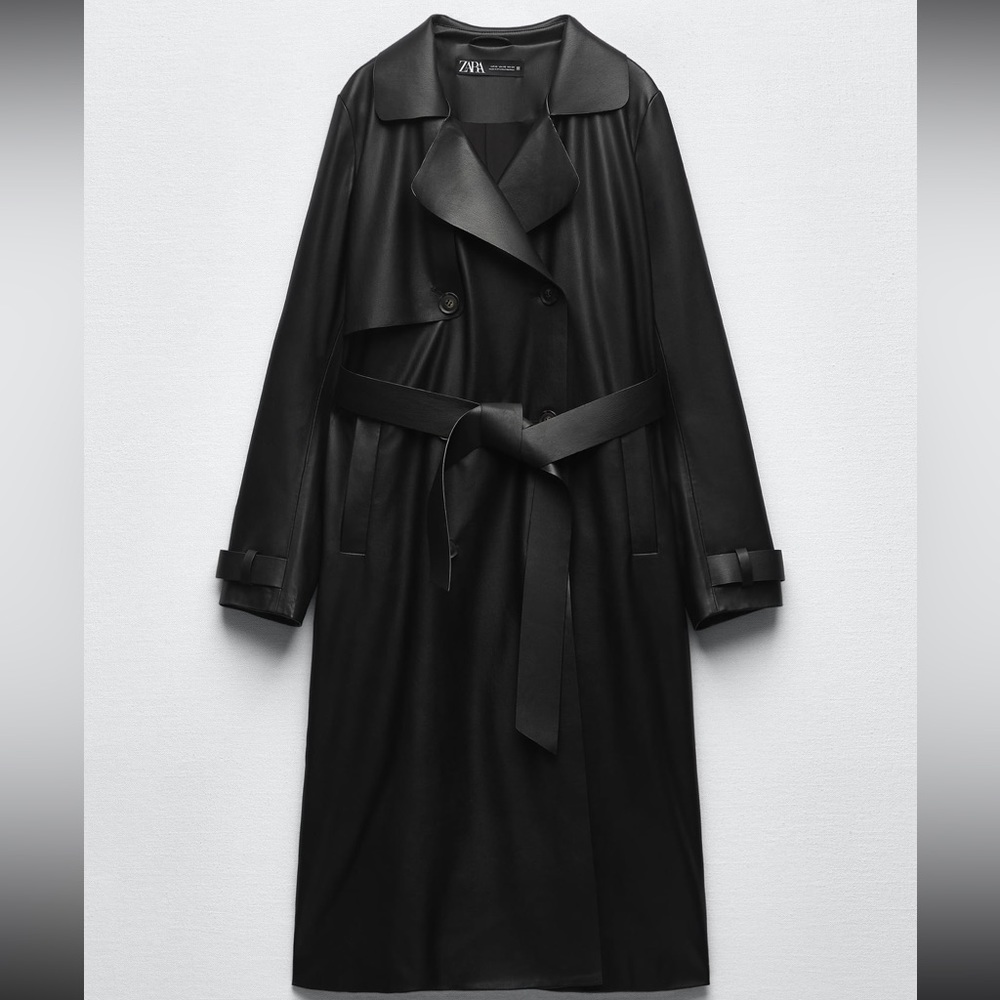 NWT Zara Faux Leather Belted Trench